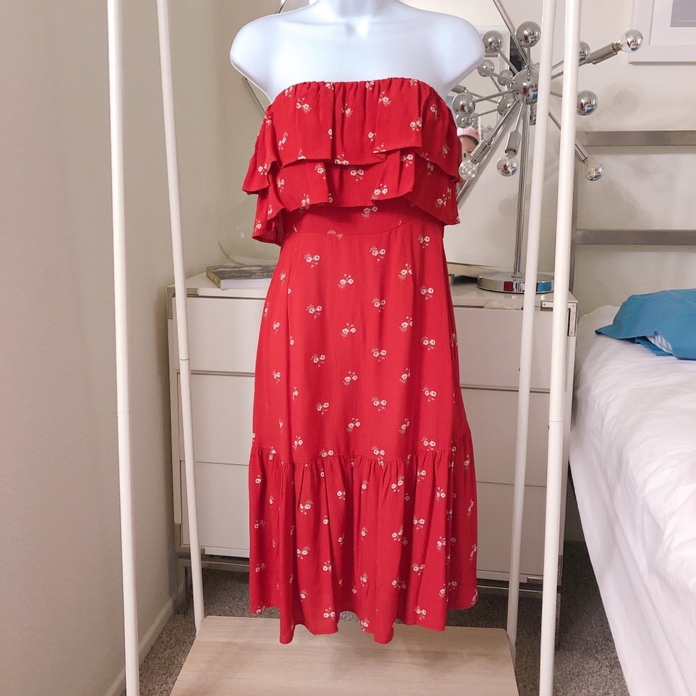 ASOS petite US 2 red floral ruffle dress NWT